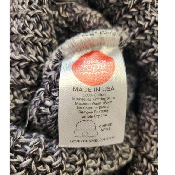 Love Your Melon Black White Marl Cuffed Beanie Hat 100% Cotton Made in USA - Picture 3 of 3